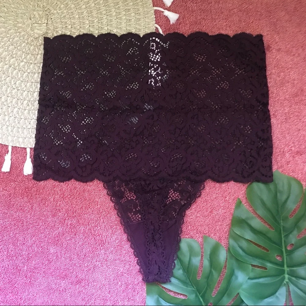 Victoria’s Secret Dream Angels Athena High Waist Lace Thong Panty Violet M NEW